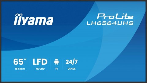Monitor 65 cali LH6564UHS-B1AG, 24/7,VA,ANDROID14,4K,500cd,5000:1, 2xHDMI ,USB-C,RJ45, RS-232c, IR, 2x10W, 2xUSB, UCHWYT ŚCIE Monitor 65 cali LH6564UHS-B1AG, 24/7,VA,ANDROID14,4K,500cd,5000:1, 2xHDMI ,USB-C,RJ45, RS-232c, IR, 2x10W, 2xUSB, UCHWYT ŚCIE