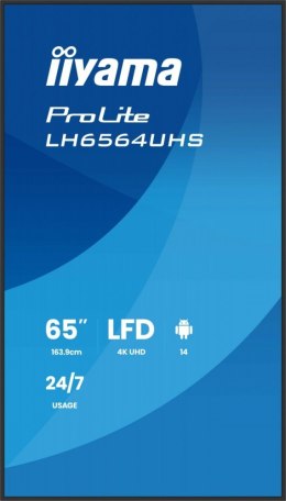 Monitor 65 cali LH6564UHS-B1AG, 24/7,VA,ANDROID14,4K,500cd,5000:1, 2xHDMI ,USB-C,RJ45, RS-232c, IR, 2x10W, 2xUSB, UCHWYT ŚCIE