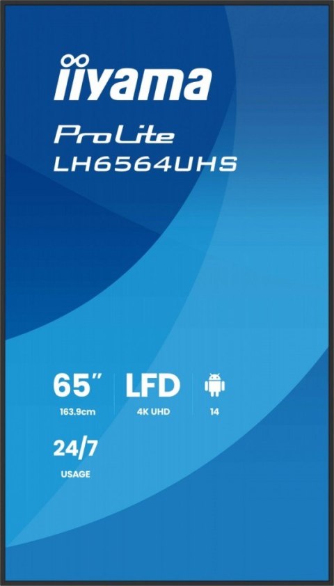 Monitor 65 cali LH6564UHS-B1AG, 24/7,VA,ANDROID14,4K,500cd,5000:1, 2xHDMI ,USB-C,RJ45, RS-232c, IR, 2x10W, 2xUSB, UCHWYT ŚCIE Monitor 65 cali LH6564UHS-B1AG, 24/7,VA,ANDROID14,4K,500cd,5000:1, 2xHDMI ,USB-C,RJ45, RS-232c, IR, 2x10W, 2xUSB, UCHWYT ŚCIE