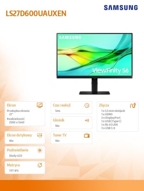 Monitor 27 cale ViewFinity S60UD IPS 2560x1440 WQHD 16:9 1xHDMI 2xDP(In+Out) 1xUSB-C 90W 3xUSB 3.0 LAN KVM 5ms PinP/PbyP 100Hz H Monitor 27 cale ViewFinity S60UD IPS 2560x1440 WQHD 16:9 1xHDMI 2xDP(In+Out) 1xUSB-C 90W 3xUSB 3.0 LAN KVM 5ms PinP/PbyP 100Hz H