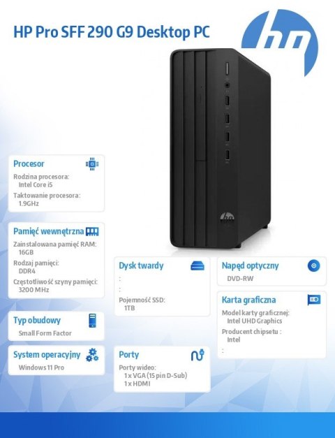 Komputer Pro 290 SFF G9 i5-14500 1TB/16GB/DVDWR/W11P A54Y6ET Komputer Pro 290 SFF G9 i5-14500 1TB/16GB/DVDWR/W11P A54Y6ET