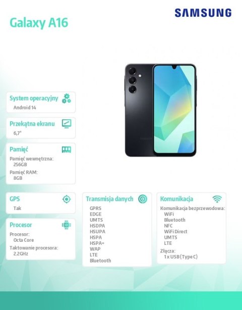 Smartfon Galaxy A16 LTE 8/256 GB czarny Smartfon Galaxy A16 LTE 8/256 GB czarny
