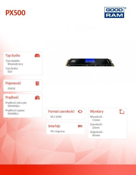 Dysk PX500-G2 256GB M.2 PCIe 3x4 NVMe Dysk PX500-G2 256GB M.2 PCIe 3x4 NVMe