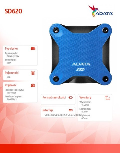 Dysk zewnętrzny SSD SD620 1TB U3.2A 520/460 MB/s niebieski Dysk zewnętrzny SSD SD620 1TB U3.2A 520/460 MB/s niebieski