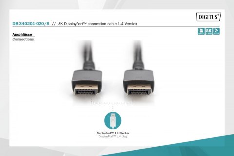 Kabel połączeniowy PREMIUM DisplayPort 8K60Hz UHD DP/DP M/M 2m Czarny Kabel połączeniowy PREMIUM DisplayPort 8K60Hz UHD DP/DP M/M 2m Czarny
