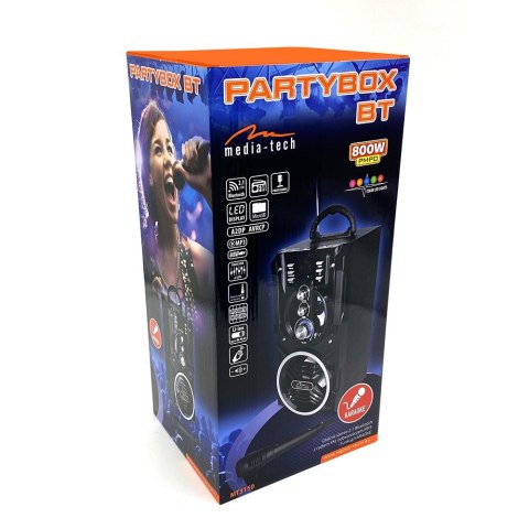 Głośnik PARTYBOX BT MT3150 Karaoke/Bluetooth 5.0/FM/MP3/USB/AUX/LED/USB-C/RMS 18W/PMPO 800W. Głośnik PARTYBOX BT MT3150 Karaoke/Bluetooth 5.0/FM/MP3/USB/AUX/LED/USB-C/RMS 18W/PMPO 800W.