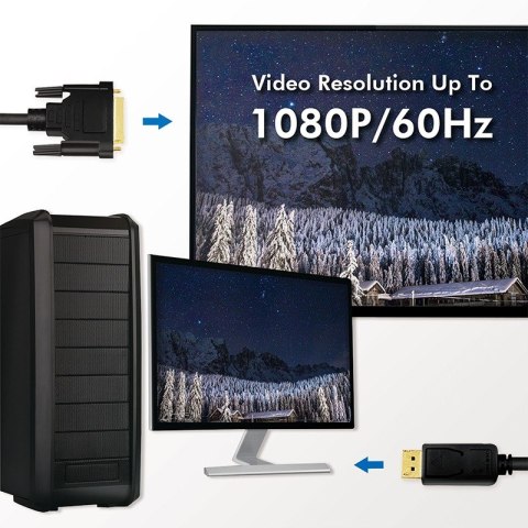 Kabel DisplayPort 1.2 do DVI 2m Czarny Kabel DisplayPort 1.2 do DVI 2m Czarny