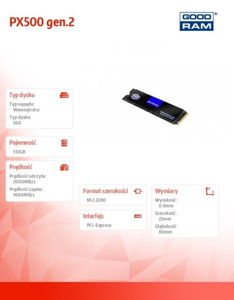 Dysk SSD PX500-G2 512GB M.2 PCIe 3x4 NVMe 2280 Dysk SSD PX500-G2 512GB M.2 PCIe 3x4 NVMe 2280