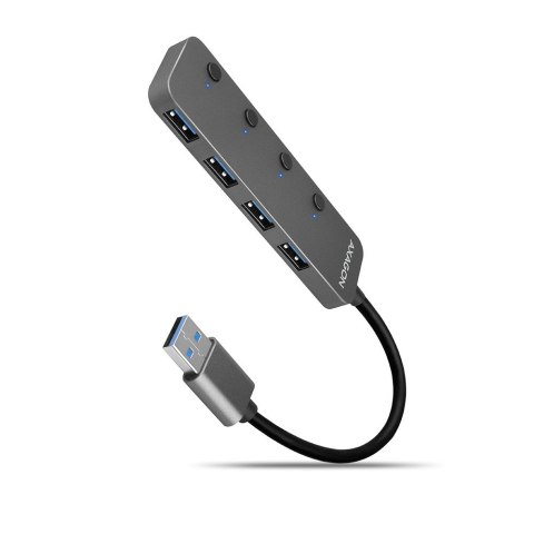 HUE-MSA Hub 4-portowy USB 3.2 Gen 1 switch, metalowy, 20cm USB-A kabel, microUSB dodatkowe zasilanie HUE-MSA Hub 4-portowy USB 3.2 Gen 1 switch, metalowy, 20cm USB-A kabel, microUSB dodatkowe zasilanie