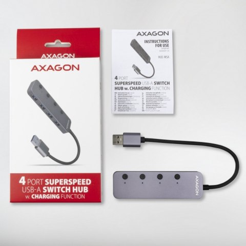 HUE-MSA Hub 4-portowy USB 3.2 Gen 1 switch, metalowy, 20cm USB-A kabel, microUSB dodatkowe zasilanie HUE-MSA Hub 4-portowy USB 3.2 Gen 1 switch, metalowy, 20cm USB-A kabel, microUSB dodatkowe zasilanie