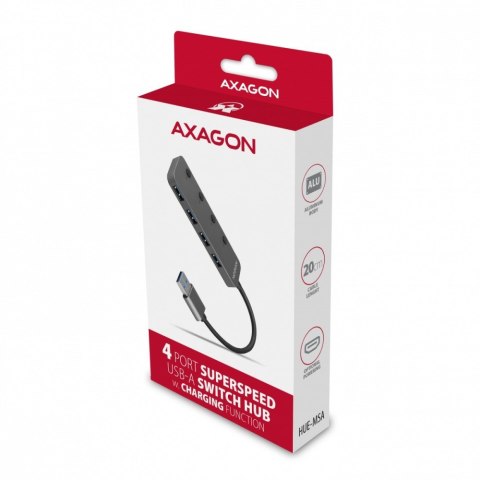 HUE-MSA Hub 4-portowy USB 3.2 Gen 1 switch, metalowy, 20cm USB-A kabel, microUSB dodatkowe zasilanie HUE-MSA Hub 4-portowy USB 3.2 Gen 1 switch, metalowy, 20cm USB-A kabel, microUSB dodatkowe zasilanie