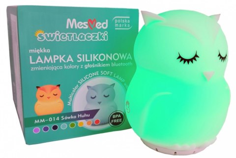 Lampka nocna silikonowa zmieniająca kolory z głośnikiem Bluetooth Świetlaczek Sówka HU HU Lampka nocna silikonowa zmieniająca kolory z głośnikiem Bluetooth Świetlaczek Sówka HU HU