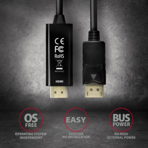 RVD-HI14C2 Adapter aktywny DisplayPort -> HDMI 1.4, kabel 1,8m, 4K/30Hz RVD-HI14C2 Adapter aktywny DisplayPort -> HDMI 1.4, kabel 1,8m, 4K/30Hz