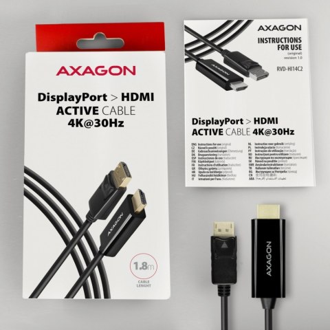 RVD-HI14C2 Adapter aktywny DisplayPort -> HDMI 1.4, kabel 1,8m, 4K/30Hz RVD-HI14C2 Adapter aktywny DisplayPort -> HDMI 1.4, kabel 1,8m, 4K/30Hz