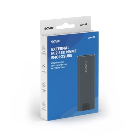 Obudowa na dysk zewnętrzny M.2 SSD NVMe, USB-C 3.1, AK-67 Obudowa na dysk zewnętrzny M.2 SSD NVMe, USB-C 3.1, AK-67