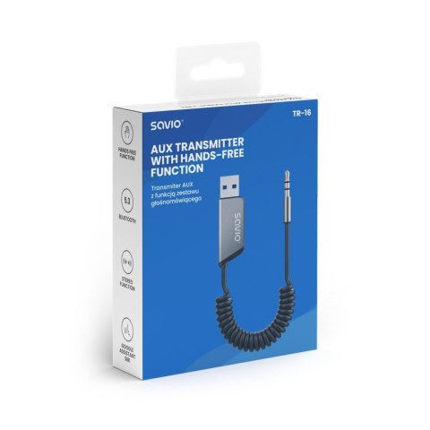Transmiter Adapter AUX z bluetooth 5.3, funkcja zestawu głośnomówiącego, TR-16 Transmiter Adapter AUX z bluetooth 5.3, funkcja zestawu głośnomówiącego, TR-16
