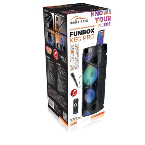 Głośnik FUNBOX KEG PRO MT3182 Karaoke/Bluetooth 5.0+EDR/FM/MP3?MicroSD/USB/Equalizer/AUX/Jack 6.3/Pilot/LED/RMS 50W/PMPO 1400W Głośnik FUNBOX KEG PRO MT3182 Karaoke/Bluetooth 5.0+EDR/FM/MP3?MicroSD/USB/Equalizer/AUX/Jack 6.3/Pilot/LED/RMS 50W/PMPO 1400W