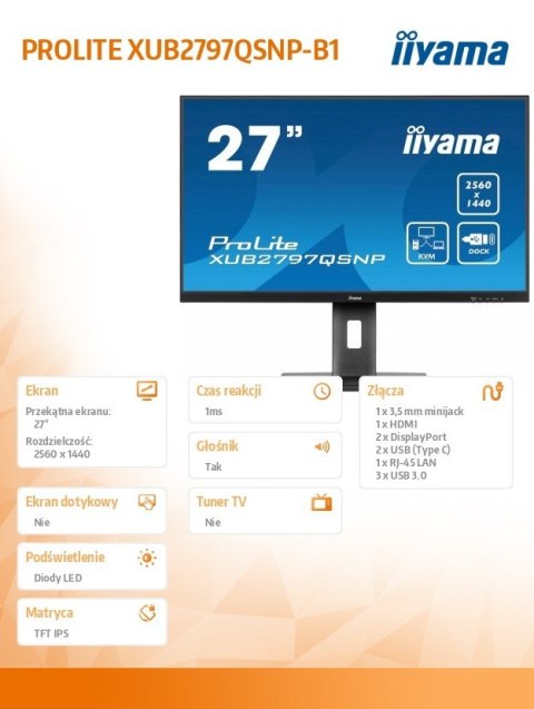 Monitor 27 cali XUB2797QSNP-B1,IPS,QHD,USB-c Dock,KVM,HDMI /5y/ Monitor 27 cali XUB2797QSNP-B1,IPS,QHD,USB-c Dock,KVM,HDMI /5y/