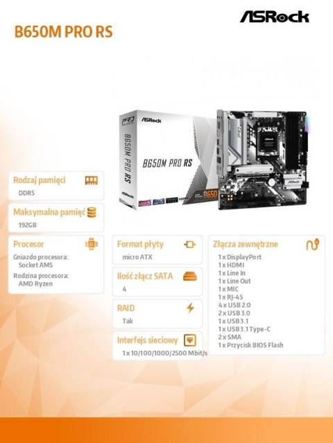 Płyta główna B650M PRO RS AM5 4DDR5 HDMI/DP mATX Płyta główna B650M PRO RS AM5 4DDR5 HDMI/DP mATX