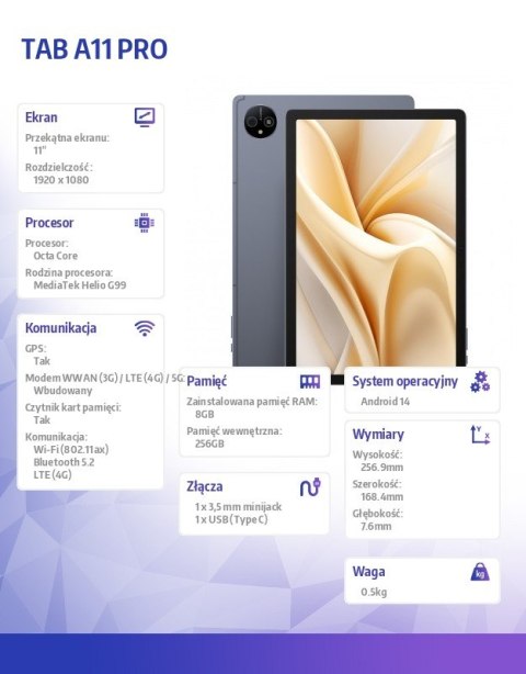 Tablet A11 Pro 4G 11" 8/256GB szary Tablet A11 Pro 4G 11" 8/256GB szary