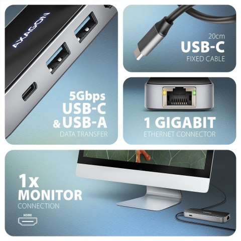 HMC-6GLN Wieloportowy hub USB 6in1, 5Gbps, 2xUSB-A, 1x USB-C, GLAN, HDMI 4K/60Hz, PD 100W, 20cm USB-C kabel HMC-6GLN Wieloportowy hub USB 6in1, 5Gbps, 2xUSB-A, 1x USB-C, GLAN, HDMI 4K/60Hz, PD 100W, 20cm USB-C kabel