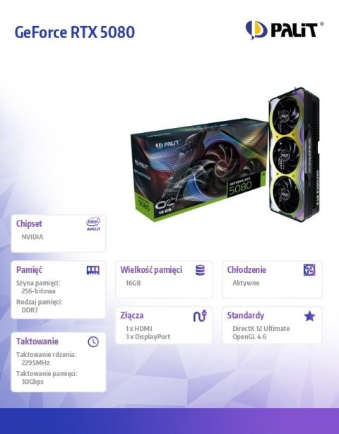 Karta graficzna GeForce RTX 5080 GameRock OC 16GB GDDR7 256bit 3DP/HDMI Karta graficzna GeForce RTX 5080 GameRock OC 16GB GDDR7 256bit 3DP/HDMI