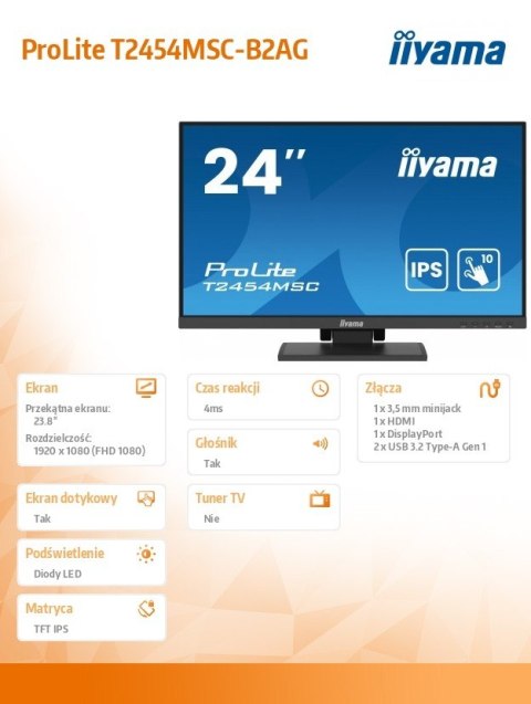 Monitor 24 cale T2454MSC-B2AG 10 PKT. POJ,IPS,HDMI,DP,FHD,300cd,4ms, 2x2W Monitor 24 cale T2454MSC-B2AG 10 PKT. POJ,IPS,HDMI,DP,FHD,300cd,4ms, 2x2W