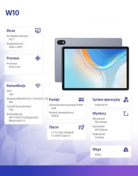 Tablet W10 WiFi 10.1 cala 4/128GB Space Grey Tablet W10 WiFi 10.1 cala 4/128GB Space Grey