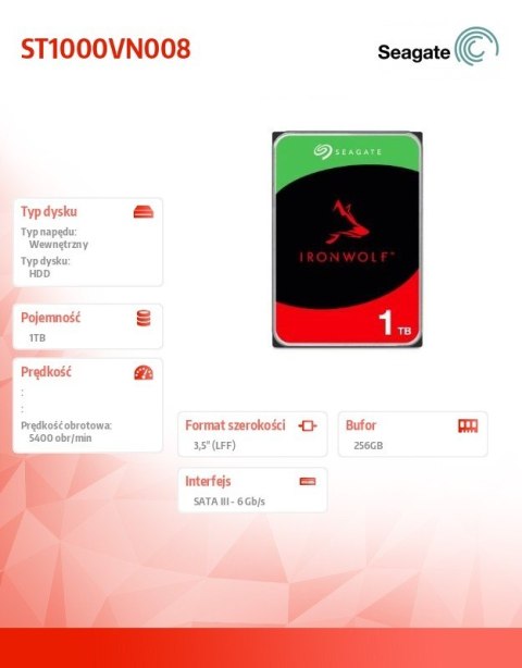 Dysk IronWolf 1TB 3,5 cala ST1000VN008 Dysk IronWolf 1TB 3,5 cala ST1000VN008