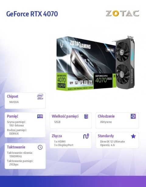 Karta graficzna GeForce RTX 4070 SUPER TWIN EDGE 12GB GDDRX6 192bit 3DP Karta graficzna GeForce RTX 4070 SUPER TWIN EDGE 12GB GDDRX6 192bit 3DP