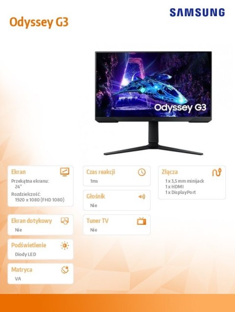 Monitor gamingowy Odyssey 24 cale LS24DG300EUXEN Monitor gamingowy Odyssey 24 cale LS24DG300EUXEN