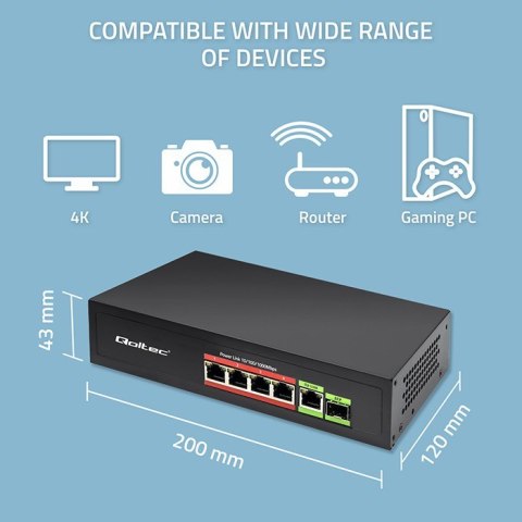 Przełącznik sieciowy SWITCH FAST ETHERNET PoE 4x RJ45 PoE 1x RJ45Uplink 1x SFP | 65W | 1000 Mb/s Przełącznik sieciowy SWITCH FAST ETHERNET PoE 4x RJ45 PoE 1x RJ45Uplink 1x SFP | 65W | 1000 Mb/s