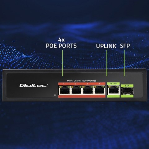 Przełącznik sieciowy SWITCH FAST ETHERNET PoE 4x RJ45 PoE 1x RJ45Uplink 1x SFP | 65W | 1000 Mb/s Przełącznik sieciowy SWITCH FAST ETHERNET PoE 4x RJ45 PoE 1x RJ45Uplink 1x SFP | 65W | 1000 Mb/s