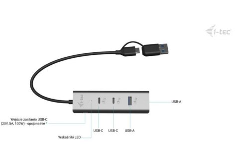 Uniwersalny metalowy ładujący HUB 2xUSB-C/2xUSB-A PD 85W Uniwersalny metalowy ładujący HUB 2xUSB-C/2xUSB-A PD 85W