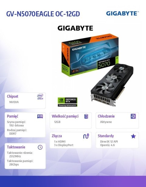 Karta graficzna GeForce RTX 5070 EAGLE OC SSF 12GB 192bit HDMI Karta graficzna GeForce RTX 5070 EAGLE OC SSF 12GB 192bit HDMI