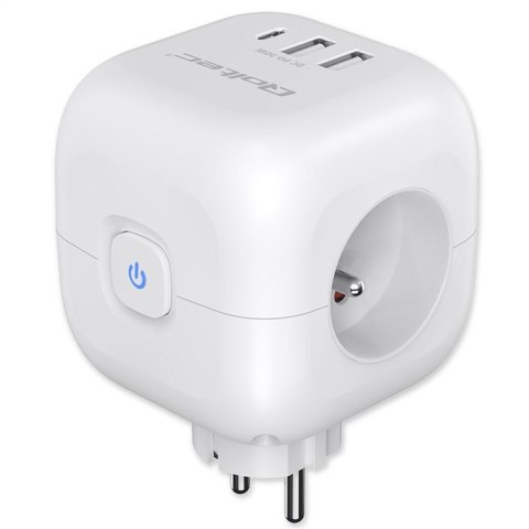 Kostka zasilająca przedłużacz 6w1 z podświetlanym włącznikiem | 3x AC | 2x USB | 1x USB-C PD 20W | biała Kostka zasilająca przedłużacz 6w1 z podświetlanym włącznikiem | 3x AC | 2x USB | 1x USB-C PD 20W | biała
