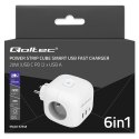Kostka zasilająca przedłużacz 6w1 z podświetlanym włącznikiem | 3x AC | 2x USB | 1x USB-C PD 20W | biała