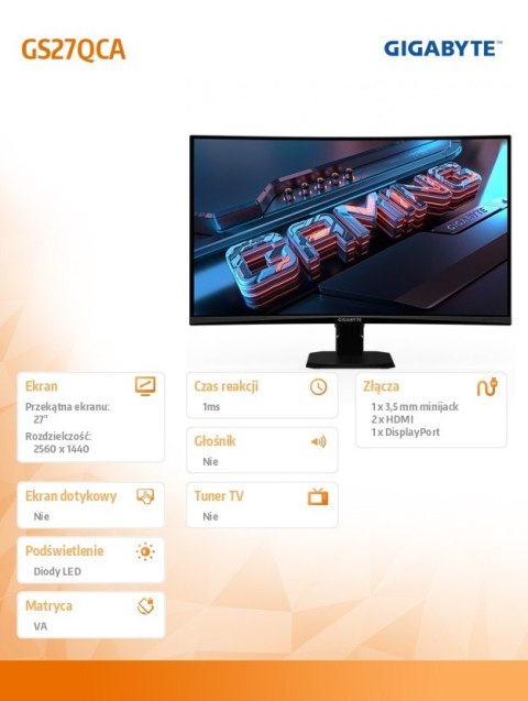 Monitor 27 cali GS27QCA 1ms/5000:1/QHD/2xHDMI/DP Monitor 27 cali GS27QCA 1ms/5000:1/QHD/2xHDMI/DP