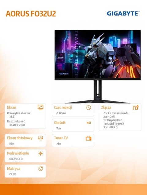 Monitor 31,5 cala FO32U2 OLED UHD 240HZ Monitor 31,5 cala FO32U2 OLED UHD 240HZ