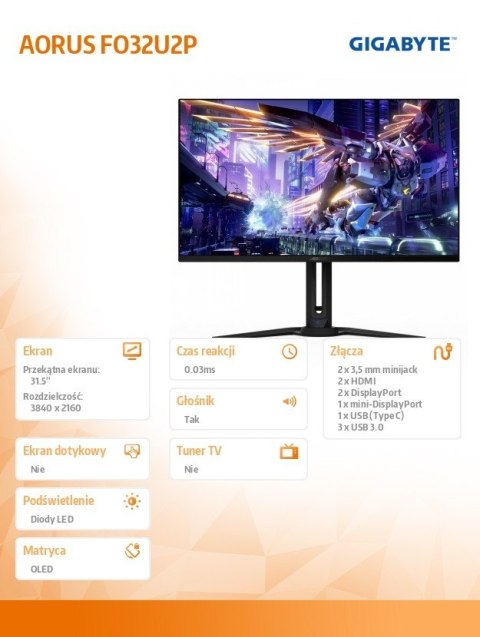 Monitor 31,5 cala FO32U2P OLED 0,03MS UHD 240HZ 4K Monitor 31,5 cala FO32U2P OLED 0,03MS UHD 240HZ 4K