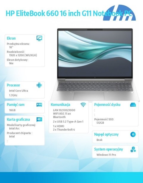 Notebook EliteBook 660 G11 U5-135H 512GB/16GB/W11Pro/16.0 A37W0ET Notebook EliteBook 660 G11 U5-135H 512GB/16GB/W11Pro/16.0 A37W0ET