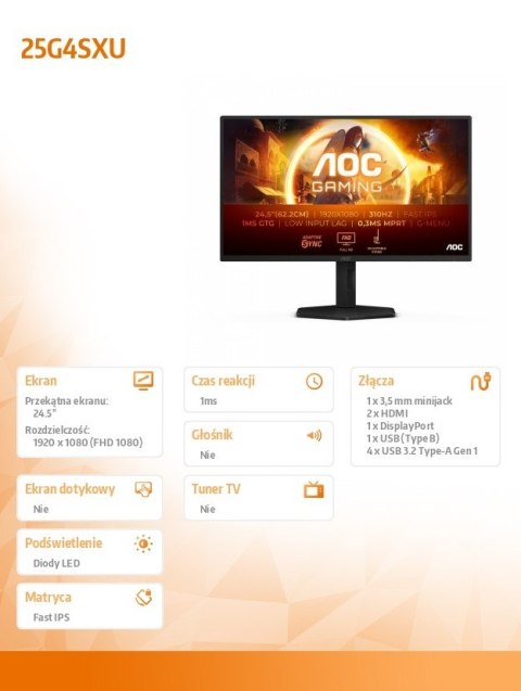 Monitor 25G4SXU 24.5 cala 300Hz Fast IPS HDMIx2 DP Pivot Monitor 25G4SXU 24.5 cala 300Hz Fast IPS HDMIx2 DP Pivot