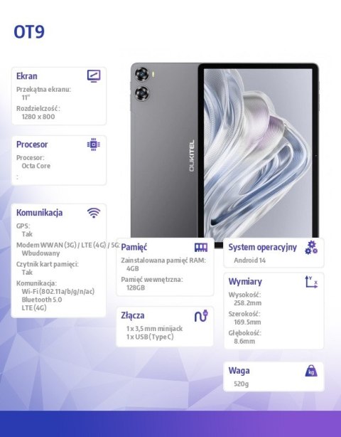 Tablet OT9 11cali 4/128GB szary Tablet OT9 11cali 4/128GB szary