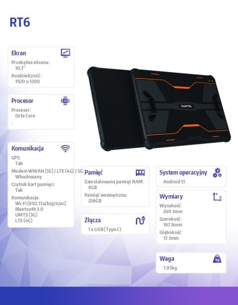 Tablet RT6 8/256GB 10,1 cala pomarańczowy Tablet RT6 8/256GB 10,1 cala pomarańczowy