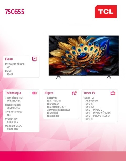 Telewizor QLED 75 cali 75C655 Telewizor QLED 75 cali 75C655