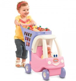 Różowy wózek z koszem na zakupy