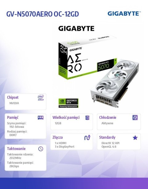 Karta graficzna RTX 5070 AERO OC 12GB GDDR7 192bit HDMI/DP Karta graficzna RTX 5070 AERO OC 12GB GDDR7 192bit HDMI/DP