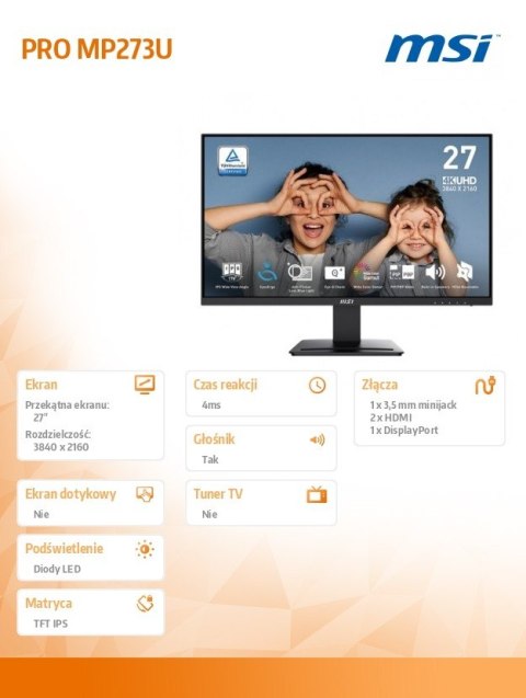 Monitor PRO MP273U 27 cali LED/UHD/Flat/60Hz/Black Monitor PRO MP273U 27 cali LED/UHD/Flat/60Hz/Black