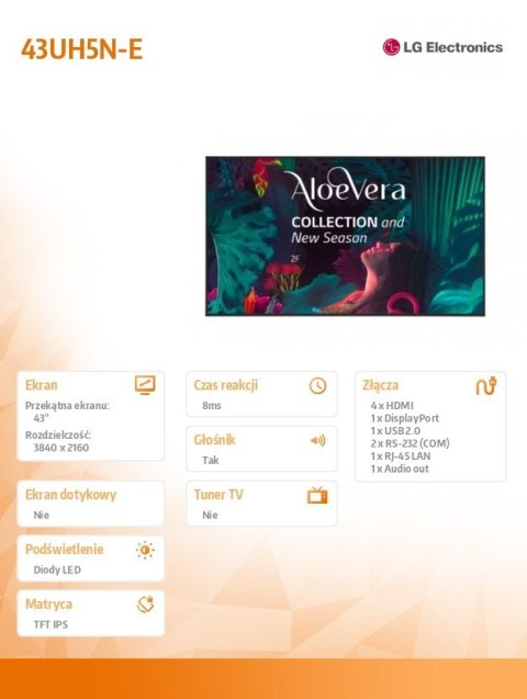 Monitor profesjonalny 43UH5N-E 500cd/m2 UHD 24/7 Monitor profesjonalny 43UH5N-E 500cd/m2 UHD 24/7