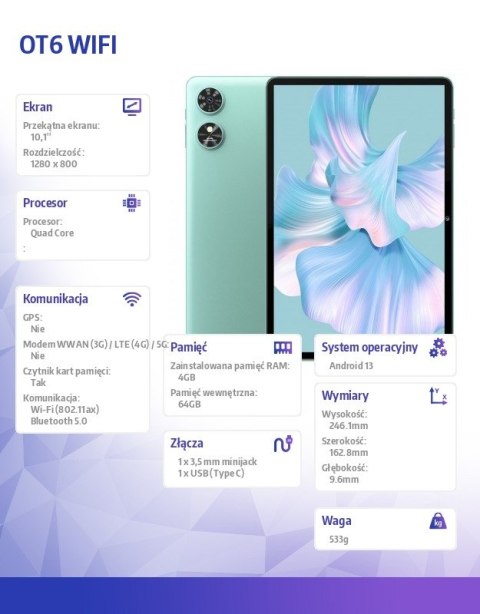 Tablet OT6 Wifi 10,1 cala 4/64GB Zielony Tablet OT6 Wifi 10,1 cala 4/64GB Zielony